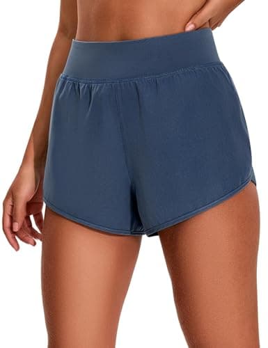 EZRUN Women's 3" Athletic Shorts High Waisted Split Dolphin Workout Shorts Comfy Mesh Liner for Gym Running Track (Indigo,XS) - Image 1
