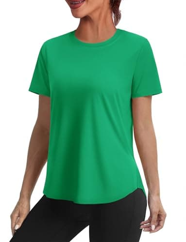 Alaroo Womens Workout Tops UPF 50+ Yoga Pilates Outfits Gym Hiking Running Tennis Short Sleeve Shirts for Women Green 2XL - Image 1