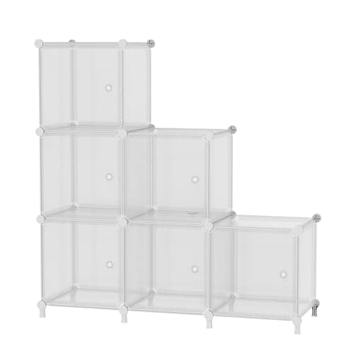 ATTDETJL Cube Storage Organizer, 6-Cube Shelves Unit with Doors, DIY Stackable Plastic Clothes Organizer for Bedroom and Under Stairs Storage Unit, Each Compartment 30 x 30 x 30 cm Striped White - Image 1