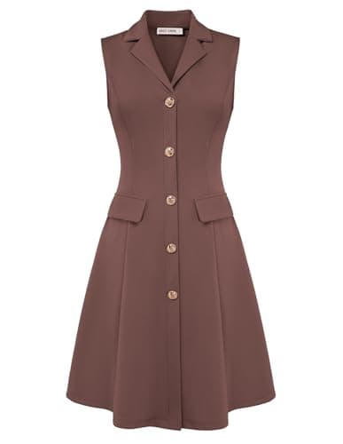 GRACE KARIN Summer Women Dress Business Work Dress V Neck Sleeveless Midi Dress Brown M - Image 1