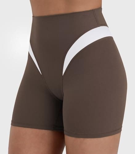 Sunzel Colorblock Biker Shorts Women High Waist Tummy Control – Buttery Soft Squat Proof No Front Seam Workout Spandex Shorts 4" Inseam Seal Brown-WH X-Large - Thumbnail 4