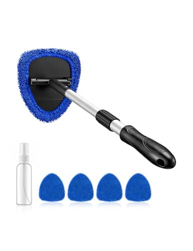 AstroAI Windshield Cleaner Tool, Car Interior Detailing Cleaning Kit with Extendable Handle and 4 Upgraded High-Density Reusable Microfiber Pads, Auto Glass Wiper Brush Kit for Cars, Blue, 15.9in-21in