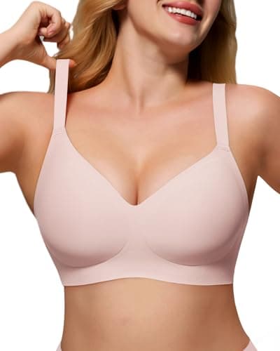 As Fairy No Underwire Bras Seamless Wireless Full Coverage Comfort Bralette Supportive Push Up Everyday Bras Pink 42DD - Image 1