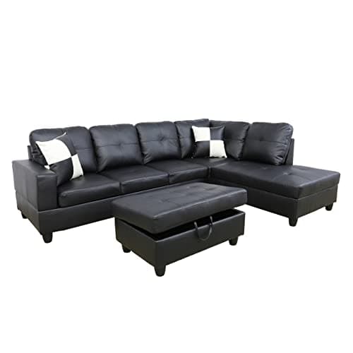 Beverly Fine Furniture SF091B-3pc Sectional, Black - Thumbnail 3