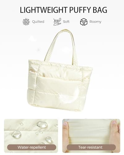 Moyad Travel Tote Bag for Women, Quilted Puffer Purse Lightweight Puffy Handbag for Nurse Teacher Gym Daily Use, Beige - Thumbnail 6