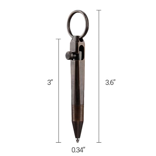 Myrthona Mini Brass Bolt Action Pen Handmade Compact EDC Pocket Ballpoint - Smooth Writing Tool with Keychain, 1 Black Refill & Gift Box, 75 mm - Thumbnail 3