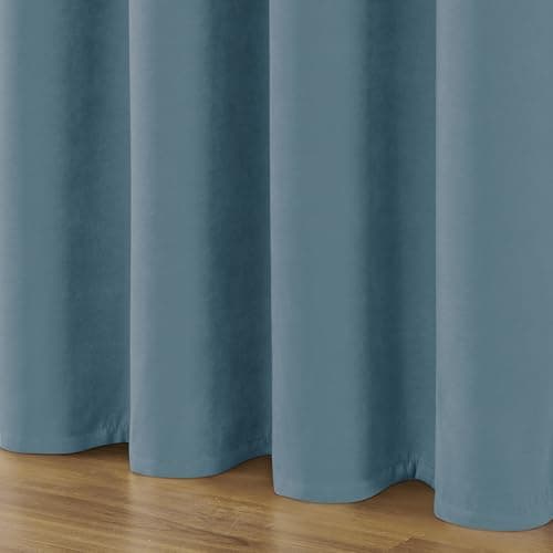 Joydeco Greyish Blue Velvet Curtains 90 Inches 2 Panels, Luxury Thermal Insulated Soft Curtains for Bedroom & Living Room, Room Darkening Velvet Drapes, Rod Pocket (52W x 90L) - Thumbnail 6
