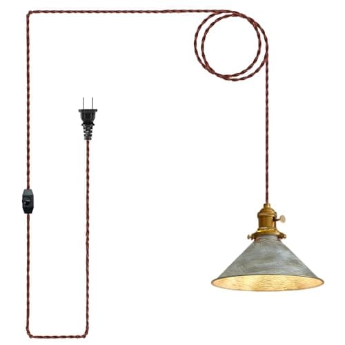 Oyisen Hanging Lights with Plug in Cord Antique Silver Cage Industrial Pendant Light On/Off Switches Distressed Vintage Metal Finish Hanging Lamp for Farmhouse, Loft & Cafe Lighting - Image 1