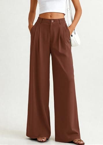KIRUNDO Dress Pants Women 2026 Summer Polka Dot Palazzo Wide Leg Trousers Flowy Business Casual Slacks for Work with Pockets(Brown, X-Large) - Thumbnail 4