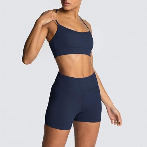 Matching Workout Sets for Women 2 Piece Pilates Sets Navy Yoga Gym Sets S - Thumbnail 4