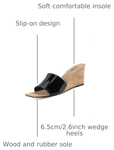 Easyfox Womens Heeled Sandals Black Wedge Sandals for Women Slip on Sandals for Women Wedge Heels Sandals Open Toe Slip on Mules Summer Dress Sandals Size 8 - Thumbnail 3