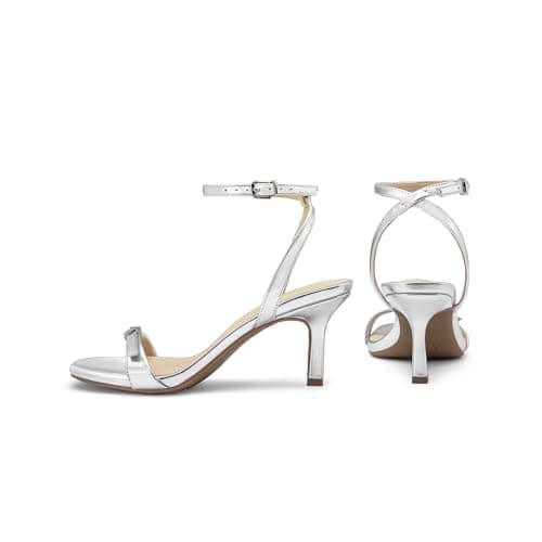 Athlefit Silver Heels for Women Kitten Heeled Sandals Square Open Toe Ankle Strap Stiletto Heels for Prom Party Wedding Dress Shoes Size 9 - Thumbnail 6