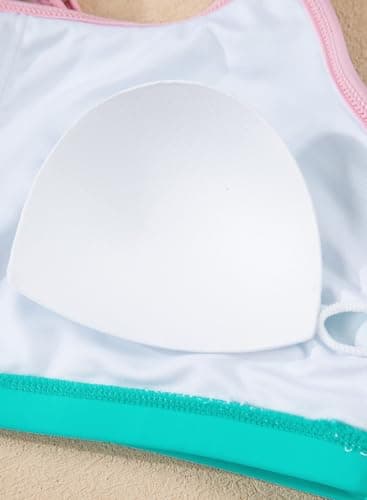 blibean Tween Girls Swimsuit Teen 3 Piece Bathing Suit with Cover Up Little Kids Cute Bikini Set Mesh Tankini Top Summer Boho Hawaiian Swimwear Beach Traje Baño Niñas Size 6-7 Year Old Turquoise - Thumbnail 2