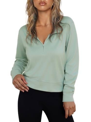 Totatuit Women Quarter Zipper Cropped Sweatshirt Half Zip Casual Fall and Winter Trendy Clothes Workout Gym Hiking Sage Green M - Image 1