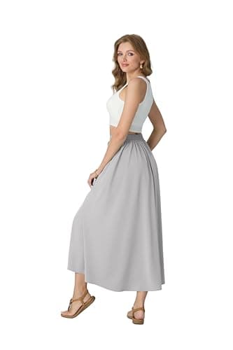 HiMONE Women's Satin Maxi Skirts High Waisted A Line Long Skirts Elegant Office Skirts Beach 2026 Gray XL - Thumbnail 4