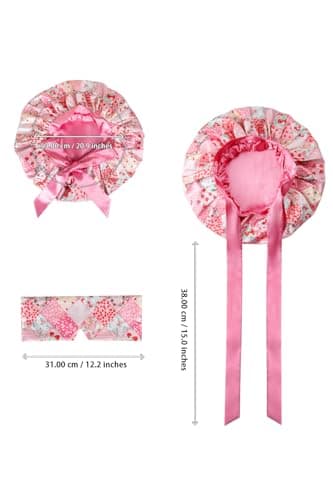 Vettres Double Layer Satin Bonnet for Sleeping with Detachable Eye Mask Adjustable Night Cap for Curly, Natural, Braided Hair Reduces Frizz & Locks in Moisture Pink Strawberry - Thumbnail 6