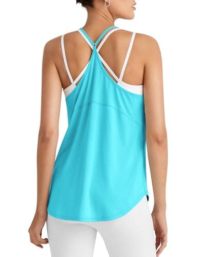 G4Free Gym Tank Tops Woman Fast Dry Breathable Racerback Comfortable Athletic Running Yoga Tanks (Lake Blue,L) - Image 1