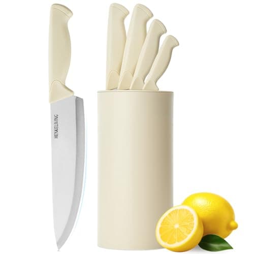HENKELIVING Knife Set, 6-Piece Kitchen Knife Set, German High Carbon Stainless Steel, Durable & Easy Clean Knife Block, Cream - Image 1