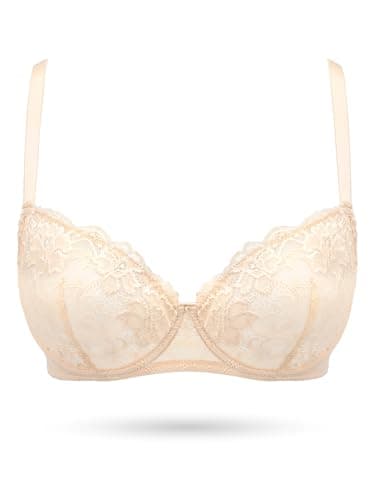 Joktty Women's Balconette Lace Bra Sexy Unlined Sheer Bras Demi See Through Underwire Lift Bralette(Nude,38B) - Image 1