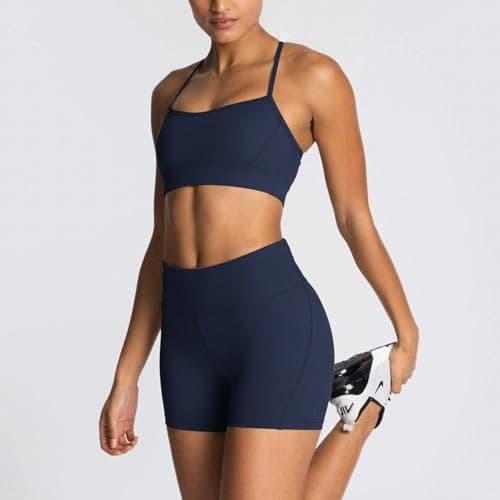 Matching Workout Sets for Women 2 Piece Pilates Sets Navy Yoga Gym Sets S - Thumbnail 3