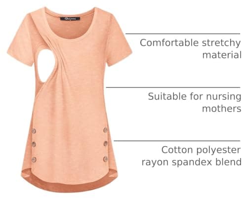 connche Maternity Tops and Blouses, Quinee Women Scoop Neck Cap Sleeve Summer Loose Fashion Nursing Tunic for Leggings Breastfeeding Pumping Clothes Knitting Basic Tee Shirts Coral - Thumbnail 4