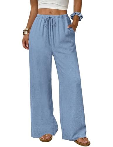 LOOKBOHO Women's Wide Leg Palazzo Pants 2026 Summer Boho Trousers Spring Flowy Beach Vacation Clothes Resort Wear Grey Blue S - Image 1