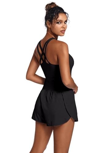 YOAKUKA Womens Workout Rompers Running Outfits Padded Bra Tennis Exercise Jumpsuits Gym Clothes - Thumbnail 2