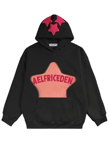 Aelfric Eden Graphic Hoodies for Men Y2K Printed Hoodie Sweatshirt Casual Oversized Long Sleeve Vintage Streetwear Hiphop Hooded Pullover Black X-Small - Image 1