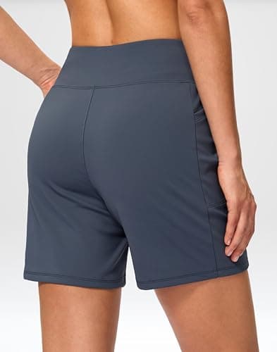 G Gradual Women's Athletic Shorts 6" High Waisted Stretchy Bermuda Shorts for Women Quick Dry Summer Casual Shorts(Stone Blue,3XL) - Thumbnail 2