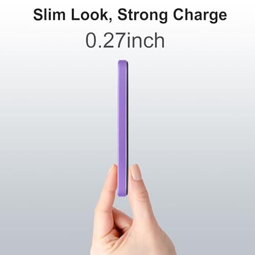 Magnetic Portable Charger 5000mAh, 15W Ultra Slim Wireless Portable Charger, Fast Charging for iPhone 17/16/15/14/13/12 Pro/Pro Max/Plus, Metal Shell, USB-C Cable to Charge Other Phones (Purple) - Thumbnail 4