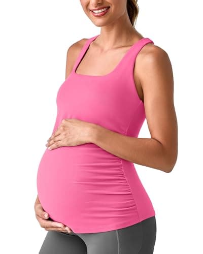 G4Free Maternity Tank Tops with Built in Bra Pregnancy Bump Friendly Athleisure Stretchy Workout Sleeveless Casual Lounge(Rosy Pink,S) - Image 1