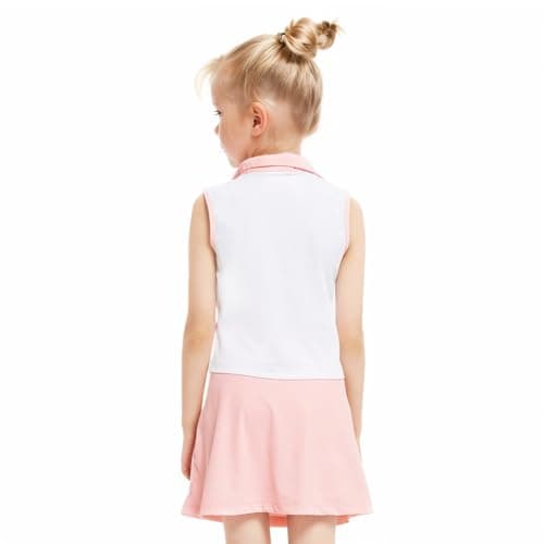 Gogokids Girls Tennis Dress with Shorts Golf Polo Tank Top and Skorts Sets with Pockets Athletic Workout Outfit Sets, Pink(130/8-9 Years) - Thumbnail 6