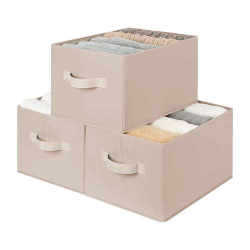 StorageWorks Closet Organizer Storage Baskets, Fabric Storage Bins for Shelves, Closet Organization and Storage Basket, Organizer Bins, Light Brown, 3-Pack, Large - Image 1