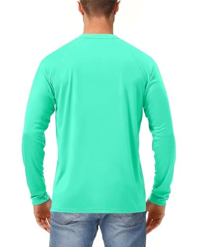 isnowood UPF 50+ Swim Shirts for Men, Sun Protection Short Sleeve Rash Guard Mens Quick Dry Surf Athletic Beach Shirt Mint Green - Thumbnail 2