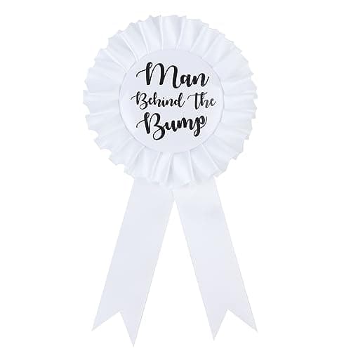 Man Behind The Bump Funny Baby Shower Button for Daddy to Be | Party Decorations Gifts Supplies Fun Dad to Be Ribbon Badge Gender Reveal Ideas New Father Favors Pin Boy Girl Pins Gift - Image 1