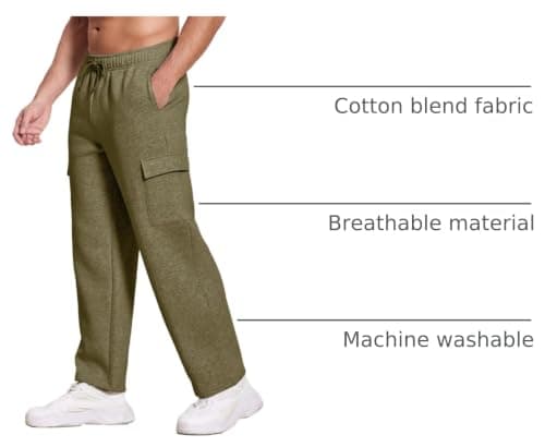 Deyeek Men's Jogger Sweatpants Open Bottom Cargo Sweatpants for Men Baggy Fleece Lined Sweat Pants Thick Cotton Lounge Sweats Olive Green - Thumbnail 4