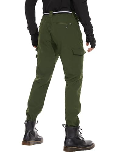 Mens Winter Cargo Sweatpants - Waterproof Breathable Snowboard Pants for Men Army Green - Thumbnail 3