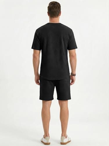 JMIERR Lounge Sets for Men Pajama 2 Piece Outfits Set Short Sleeve T Shirts and Shorts Matching Sleepwear Loungewear Cruise Set, XL, Black - Thumbnail 6