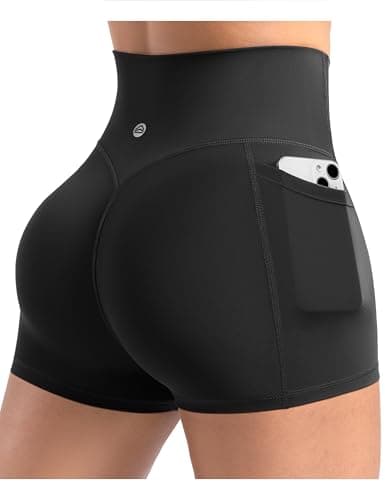 ENERBLOOM Workout Biker Shorts Womens with Pockets High Waist Yoga Gym Running Volleyball Athletic Shorts 2.5" Black Large - Image 1