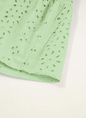 DOKOTOO KIDS Girls Dresses Summer Teen Girl Short Sleeve Party Dress Tween Junior A-line Cotton Cute Casual Eyelet Button Flowy Cute Tropical Beach Outfits Green Medium Size 6 7 Years Old - Thumbnail 6