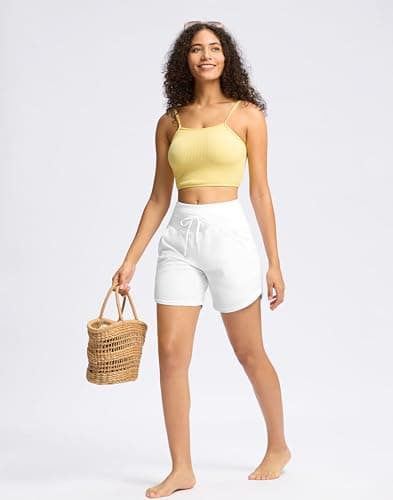 Viodia Women's 5" High Waisted Swim Board Shorts Quick Dry Beach Shorts with Pockets UPF 50+ Swimsuit Bottoms with Liner White XL - Thumbnail 2