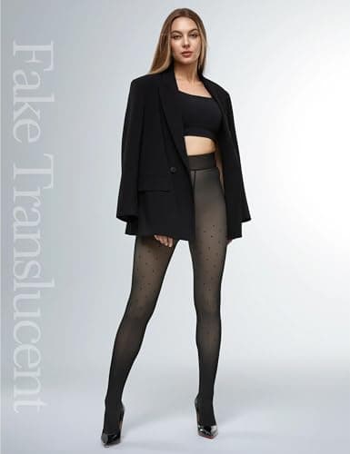Fleece Lined Tights Footless Women Sheer Warm Pantyhose Leggings Toeless Fake Translucent Thermal Thick Winter No Feet Tights - Thumbnail 4