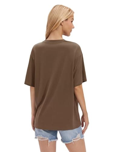 Stelle T Shirts for Women Crew Neck Short Sleeve Summer Tops Loose Fit Soft Basic Tee Shirt Mocha X-Large - Thumbnail 5