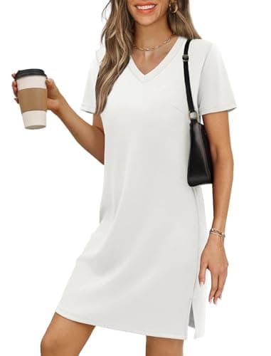 RUMIA Sundress for Women Short Sleeve Summer Dress Mini Vacation Dress V-Neck Beach Sundress White S - Image 1