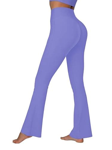 Sunzel Sunzfly Invisible Butt Scrunch Flare Leggings for Women, Mini Flared Yoga Pants with Tummy Control and High Waist 30" Periwinkle Small
