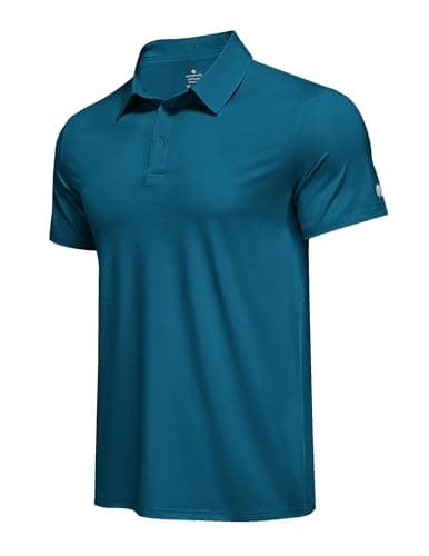 PINSPARK Men's Golf Shirts Short Sleeve Polo Shirts for Men Quick Dry Polos Sun Protection Moisture Wicking Work Polo Shirt Lake Blue - Image 1