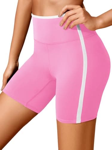Aoysky Womens Tummy Control Workout Shorts Booty High Waisted Contrast Trim Athletic Biker Running Shorts Pink - Image 1