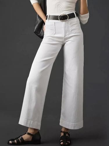 PEIHOT Womens High Waisted Wide Leg Jeans Trendy Stretchy Loose Straight Leg High Rise Flare Baggy Summer Denim Pants with Pocket 2025 White - Thumbnail 6