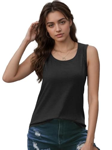 EXLURA Womens Sleeveless Tops Summer Tees Loose Fit Casual Flowy Tank Tops Square Neck Shirts Blouses Black - Image 1
