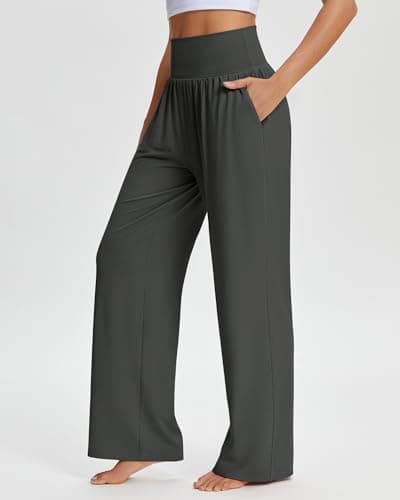 Stelle Wide Leg Palazzo Pants for Women Casual Loose High Waisted Lounge Pajama Pants with Pockets 26/28/30 Inseam Grey - Thumbnail 2